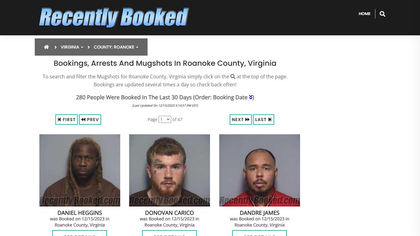 Bookings, Arrests and Mugshots in Roanoke County, Virginia