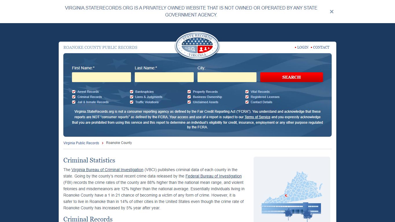 Roanoke County Arrest, Court, and Public Records | StateRecords.org